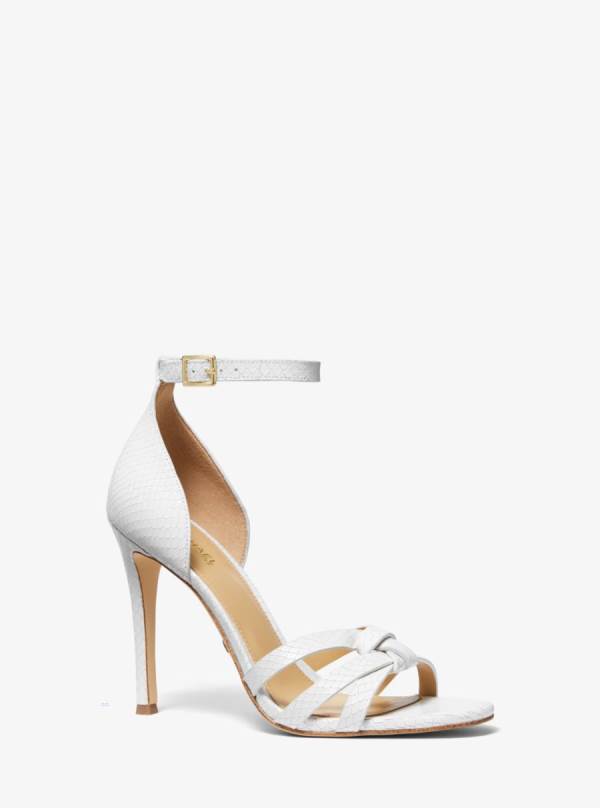 Damske Sandále Michael Kors Brinkley Snake Embossed Leather Biele - Topanky Michael Kors Outlet | XCNLT-7810
